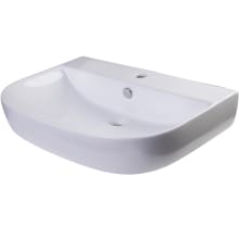 28" Porcelain D-Bowl Wall Mounted Bathroom Sink with 1 Faucet Hole and Overflow