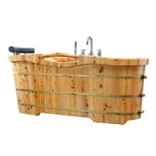 61" Cedar Soaking Bathtub for Freestanding Installations with Reversible Drain and Chrome Hand Shower