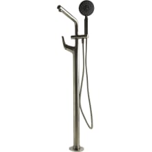 Floor Mounted Tub Filler with Metal Lever Handle and Personal Hand Shower