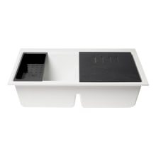 33-7/8" Drop In Double Basin Granite Composite Kitchen Sink with Colander and Cutting Board