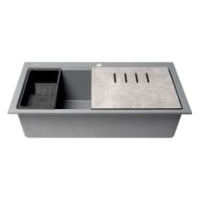 34" Drop In Single Basin Granite Composite Kitchen Sink with Colander and Cutting Board