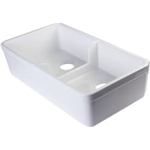 32 Inch Short Wall Double Bowl Fireclay Farmhouse Kitchen Sink with 7/8 Inch Lip