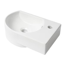 16" Oval Porcelain Wall Mounted Bathroom Sink with Overflow and 1 Faucet Holes at 0" Centers