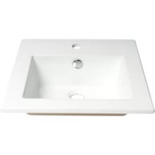 16-3/8" Square Porcelain Drop In Bathroom Sink with Overflow and 1 Faucet Holes at 0" Centers