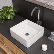 15-1/8" Square Porcelain Vessel Bathroom Sink and 0 Faucet Holes at 0" Centers