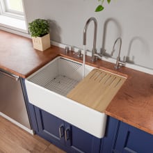 30" Farmhouse Single Basin Fireclay Kitchen Sink with Basin Rack and Cutting Board