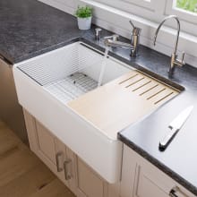 33" Farmhouse Single Basin Fireclay Kitchen Sink with Basin Rack and Cutting Board