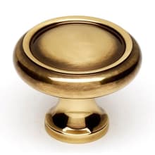 Knobs Pack of (10) - 1-1/4" Ringed Round Solid Brass Mushroom Cabinet Knob / Drawer Knob