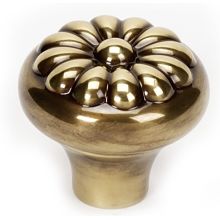 Bella 1-1/4" Solid Brass Round Embossed Flower Mushroom Cabinet Knob / Drawer Knob