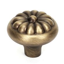 Bella 1-1/2" Round Embossed Flower Solid Brass Mushroom Cabinet Knob / Drawer Knob