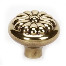 Bella 1-1/2" Round Embossed Flower Solid Brass Mushroom Cabinet Knob / Drawer Knob