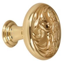 Ornate 1-1/4" Traditional Victorian Embossed Solid Brass Mushroom Cabinet Knob / Drawer Knob