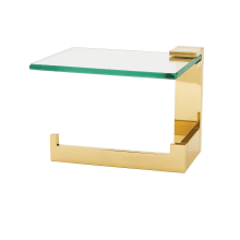 Linear 6" Wide Solid Brass Euro Modern Left Hand Slide Bar Toilet Paper Holder with Upper Glass Shelf