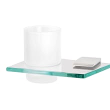 Manhattan 7" Wide Wall Mounted Frosted Glass Bathroom Tumbler with Brass Mount and Glass Shelf