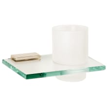 Arch 7" W Wall Mounted Frosted Glass Bathroom Tumbler Cup with Glass Shelf and Solid Brass Mount
