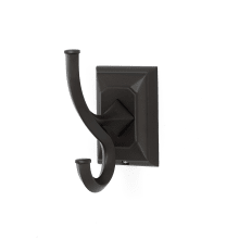 Geometric 2" W Double Prong Single Wall Mount Solid Brass Bath Robe Towel Hook with Rectangular Backplate