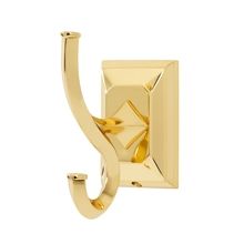 Geometric 2" W Double Prong Single Wall Mount Solid Brass Bath Robe Towel Hook with Rectangular Backplate