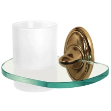 Classic 4-1/2" Wide Frosted Glass Bathroom Wall Tumbler with Solid Brass Mount Bracket and Glass Shelf