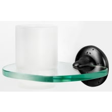 Sierra 7" Wide Frosted Glass Wall Mounted Bathroom Tumbler with Glass Shelf and Solid Bronze Mount