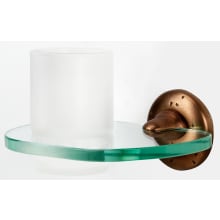 Sierra 7" Wide Frosted Glass Wall Mounted Bathroom Tumbler with Glass Shelf and Solid Bronze Mount