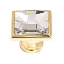 Solid Brass 1-1/4" Square Luxury Designer Glam Cabinet Knob with Swarovski Crystal