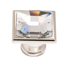 Solid Brass 1-1/4" Square Luxury Designer Glam Cabinet Knob with Swarovski Crystal