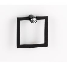 Modern Luxury 2-1/2" Wide Square Solid Brass Drop Ring Cabinet Pull with Swarovski Crystal Accent - Complete Set