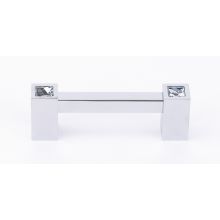 Contemporary Crystal 3" Center to Center Square Solid Brass Cabinet Handle / Drawer Pull with Swarovski Crystal Accents