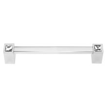 Contemporary Solid Brass 6" Center to Center Square Cabinet Handle / Drawer Pull with Swarovski Crystal Accents