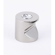 Contemporary 1"  Whistle Button Solid Brass Cabinet Knob / Drawer Knob with Notched Finger and Crystal Accent