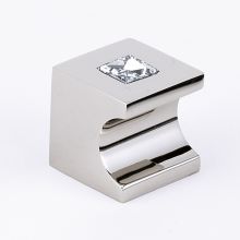 Contemporary 1" Whistle Style Block Cabinet Knob with Finger Notch and Swarovski Crystal Center