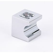 Contemporary 3/4" Square Whistle Style Block Solid Brass Cabinet Knob with Finger Recess and Swarovski Crystal Face