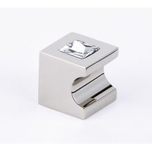 Contemporary 3/4" Square Whistle Style Block Solid Brass Cabinet Knob with Finger Recess and Swarovski Crystal Face