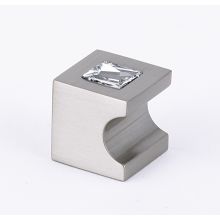 Contemporary 3/4" Square Whistle Style Block Solid Brass Cabinet Knob with Finger Recess and Swarovski Crystal Face