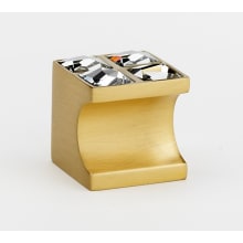Luxury 1" Square Whistle Style Block Solid Brass Cabinet Knob with Finger Recess and Swarovski Crystal Face