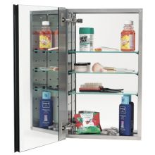 2000 Series 15" x 25" Single Door Recessed Medicine Cabinet with Stainless Steel Interior, 3 Glass Shelves and Beveled Mirror