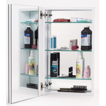 2000 Series 15" x 25" Single Door Recessed Medicine Cabinet with Stainless Steel Interior, 3 Glass Shelves and Beveled Mirror