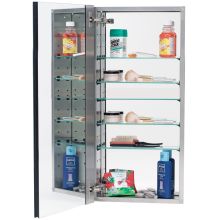 2000 Series 15" x 35" Single Door Recessed Medicine Cabinet with Stainless Steel Interior, 4 Glass Shelves and Beveled Mirror