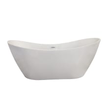 Alana 70" Free Standing Acrylic Soaking Tub with Center Drain, Drain Assembly, and Overflow