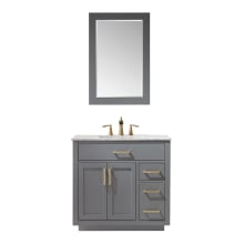 Ivy 36" Free Standing Single Basin Vanity Set with Cabinet, Marble Vanity Top, and Framed Mirror