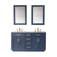 Ivy 60" Free Standing Double Basin Vanity Set with Cabinet, Marble Vanity Top, and Framed Mirrors