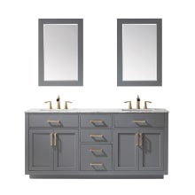 Ivy 72" Free Standing Double Basin Vanity Set with Cabinet, Marble Vanity Top, and Framed Mirrors