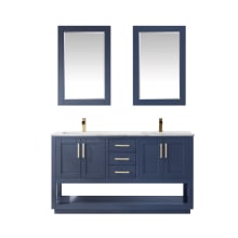Remi 60" Free Standing Double Basin Vanity Set with Cabinet, Marble Vanity Top, and Framed Mirrors