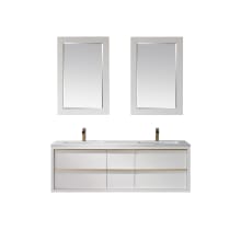 Morgan 60" Wall Mounted Double Basin Vanity Set with Cabinet, Stone Composite Vanity Top, and Framed Mirrors