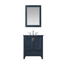 Isla 30" Free Standing Single Basin Vanity Set with Cabinet, Marble Vanity Top, and Framed Mirror