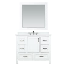 Isla 42" Free Standing Single Basin Vanity Set with Cabinet, Engineered Stone Vanity Top, and Framed Mirror