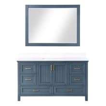 Isla 60" Free Standing Single Basin Vanity Set with Cabinet, Engineered Stone Vanity Top, and Framed Mirror