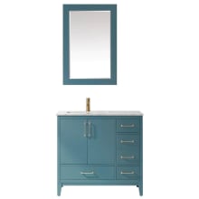 Sutton 36" Free Standing Single Basin Vanity Set with Cabinet, Marble Vanity Top, and Framed Mirror