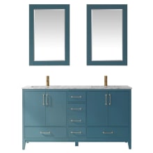 Sutton 60" Free Standing Double Basin Vanity Set with Cabinet, Marble Vanity Top, and Framed Mirrors