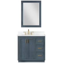 Gazsi 36" Free Standing Single Basin Vanity Set with Cabinet, Stone Composite Vanity Top, and Framed Mirror